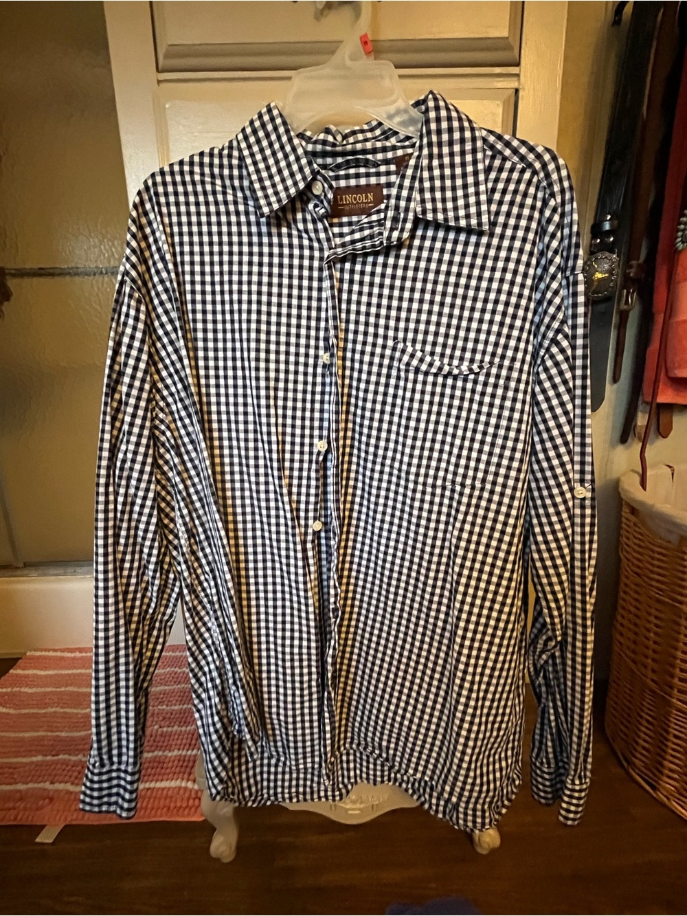 Men’s Lincoln Outfitters Black and White Gingham Button-Down Shirt